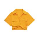 Camisa Cropped De Linho Vintage Feminina Com Nó Frontal E Bolsos Aplicados, Blusa Chic Camisa Cropped De Linho Vintage Feminina Com Nó Frontal E Bolsos Aplicados, Blusa Chic