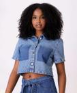 Camisa Cropped Jeans Feminina Bolso Marisa-18014