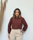 Camisa Cropped Simples Botões na frente Manga com Elástico Alfaiataria Marrant