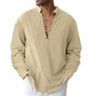 Camisa CTU masculina de algodão e linho, traje viking medieval, cáqui
