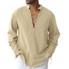 Camisa CTU masculina de algodão, linho, cordão, faixa de braço, cáqui
