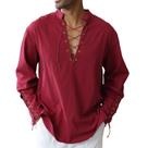 Camisa CTU masculina de algodão, linho, cordão, faixa no braço, vinho tinto