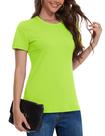 Camisa de algodão YUCOLEN para mulheres 2025, gola redonda, proteção solar, verde neon