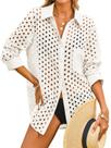 Camisa de banho Fisoew Hollow Out para mulheres branca