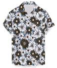 Camisa de boliche Deer Lady dos anos 50 com estampa retrô azul havaiano M