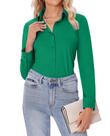 Camisa de botão siliteelon para mulheres de manga comprida verde XXL