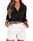 Camisa de botão siliteelon para mulheres, vestido preto, XL
