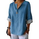 Camisa de cardigã feminina Domirica leve azul com decote em V L