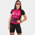 Camisa de Ciclismo Feminina Bike Roda Rosa Pro Manga Curta Proteção Uv Bolsos Traseiros Zíper Parcial