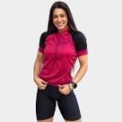 Camisa de Ciclismo Feminina Way Fresh Rosa Bordô Proteção Uv Bolsos Traseiros Ziper Respirável