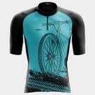 Camisa de Ciclismo Masculina Bike Roda Azul Manga Curta 3 Bolsos Utilitários Traseiros Protecao Uv Ziper