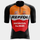 Camisa de Ciclismo Masculina Bike Roda Repsol Manga Curta PRO 3 Bolsos Utilitários Proteção Uv Ziper