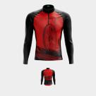 Camisa de Ciclismo Masculina Bike Roda Vermelha Manga Longa PRO 3 Bolsos Traseiros Utilitários Proteção Uv Zíper Parcial