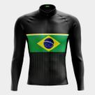 Camisa de Ciclismo Masculina Manga Longa Brasil Points PRO 3 Bolsos Traseiros Proteção Uv Zíper Parcial