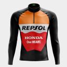 Camisa de Ciclismo Masculina Repsol Manga Longa PRO 3 Bolsos Traseiros Utilitários Proteção Uv Zíper Parcial
