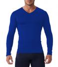 Camisa de compressão Queerier com decote em V e manga comprida para homens azul