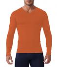 Camisa de compressão Queerier com decote em V e manga comprida para homens, laranja