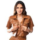 Camisa De Couro Bovino Legítimo Feminina Manga Curta Ellen