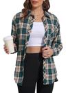 Camisa de flanela KevaMolly xadrez de manga comprida para mulheres Fantastic Green