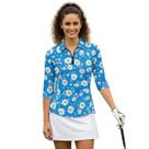 Camisa de golfe Boatee Blue Daisy para mulheres, manga 3/4, leve
