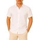 Camisa de Linho Manga curta Social Verão Fresca Gola Italiana Elegante em Visco-Linho