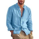 Camisa De Linho Masculina De Manga Longa, Cor Sólida, Casual, Leve, Respirável, Com Gola Alta, Camisa De Linho Masculina De Manga Longa, Cor Sólida, Casual, Leve, Respirável, Com Gola Alta,