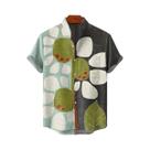 Camisa De Linho Masculina De Verão Com Estampa De Padrão Artístico Em Cores Contrastantes, Manga Camisa De Linho Masculina De Verão Com Estampa De Padrão Artístico Em Cores Contrastantes, Manga