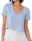 Camisa de linho Mywinway 2026 Primavera Verão para mulheres azul claro L Camisa de linho Mywinway 2026 Primavera Verão para mulheres azul claro L