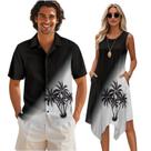 Camisa de luau havaiana para casal para homens e vestido tropical para mulheres