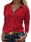 Camisa de manga comprida com gola Halife para mulheres em algodão vermelho Camisa de manga comprida com gola Halife para mulheres em algodão vermelho