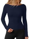 Camisa de manga comprida Darong 9233 para mulheres 2025, outono, azul escuro