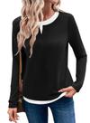 Camisa de manga comprida LOLONG Black Color Block para mulheres