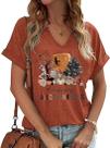 Camisa de outono feminina Ovazly com decote em V para Halloween e Ação de Graças XXL