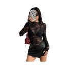 Camisa De Renda Rosa De Manga Longa Slim Fit Para Mulheres, Sexy E Semi Transparente, T-Shirt De