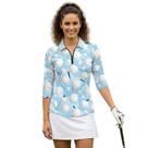 Camisa de tênis Boatee Golf de manga 3/4 para mulheres azul