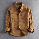 Camisa De Trabalho Masculina Khaki Retro Com Lavagem, Outono 204, Jaqueta Solta Com Bolso