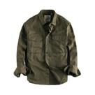 Camisa De Trabalho Masculina Khaki Retro Com Lavagem, Outono 204, Jaqueta Solta Com Bolso