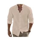 Camisa De Verão Masculina plus Size Em Algodão E Linho De Manga Longa, Cor Sólida, Colarinho Alto,