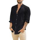 Camisa De Verão Masculina plus Size Em Algodão E Linho De Manga Longa, Cor Sólida, Colarinho Alto, Camisa De Verão Masculina plus Size Em Algodão E Linho De Manga Longa, Cor Sólida, Colarinho Alto,