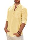 Camisa DEMEANOR de linho amarelo para homens de manga comprida tamanho L