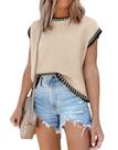 Camisa Disamer Oversize, manga curta, colete tricotado, Apricot S