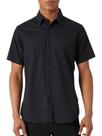 Camisa DKNY Modern Fit preta de algodão elástico de manga curta Camisa DKNY Modern Fit preta de algodão elástico de manga curta