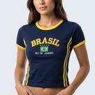 Camisa Do Brasil Bordada BabyLook Curta Cropped Feminina