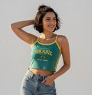 Camisa Do Brasil Bordada Regata Tecido Suplex Alça Fina Feminina