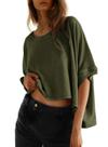 Camisa Dokotoo Summer para mulheres plus size Crop Moss Green