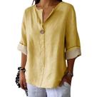 Camisa Domirica Summer 3/4 de manga comprida amarela para mulheres 3GG