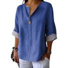 Camisa Domirica Summer 3/4 de manga comprida com decote em V azul escuro para mulher Camisa Domirica Summer 3/4 de manga comprida com decote em V azul escuro para mulher