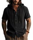Camisa Drantren Lyocell de linho com capuz de manga curta Masculina preta