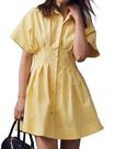 Camisa Dress synound feminina com botão frontal para baixo amarela Camisa Dress synound feminina com botão frontal para baixo amarela