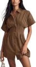 Camisa Dress synound feminina com botão frontal para baixo marrom listrado Camisa Dress synound feminina com botão frontal para baixo marrom listrado